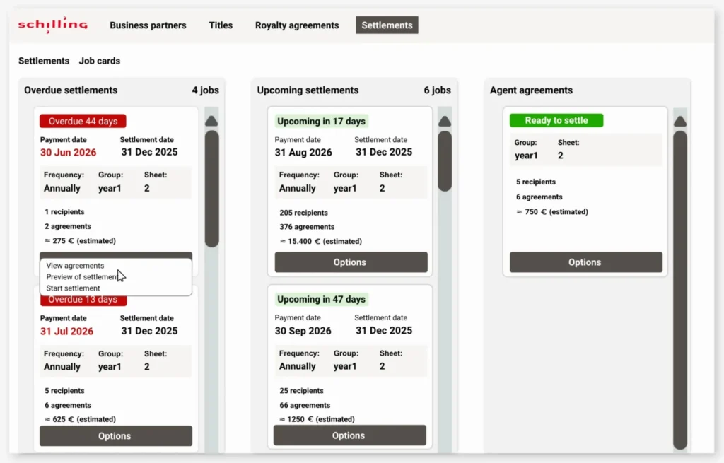 Imagine your next royalty settlement is already prepared before you even start planning. Intelligent Job cards automate the planning